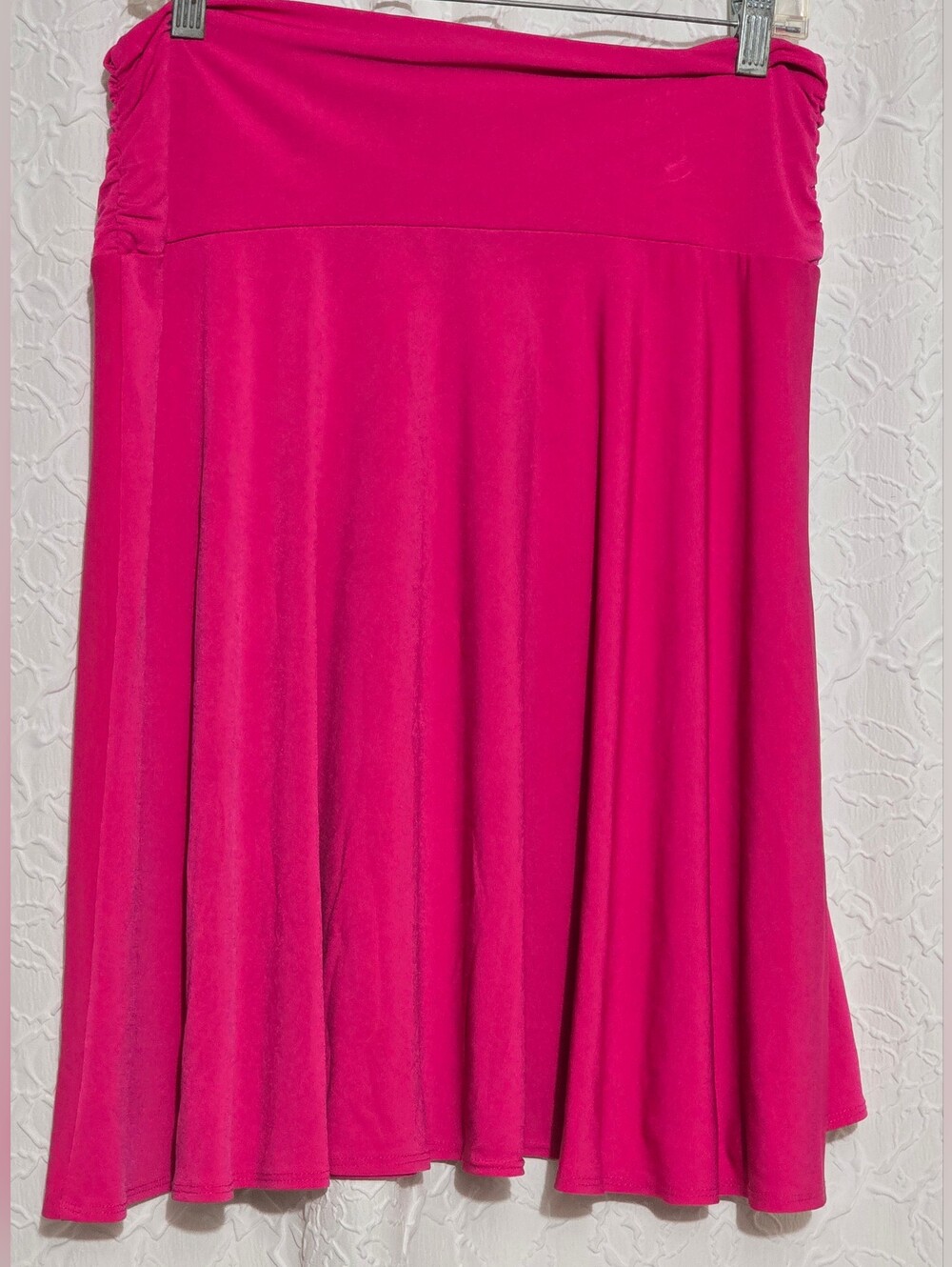 George Women's Sz L Hot Pink A-Line Flared Jersey Skirt Knee Length Ruched Waist